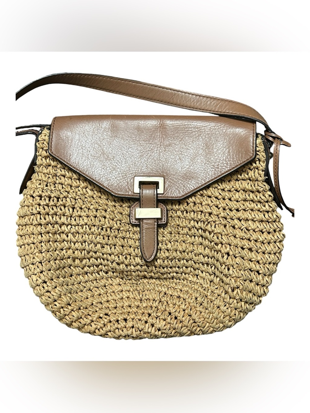 Michael Kors Woven Straw Crossbody Bag with Leather Accents Magnetic Clasp - Picture 3 of 14